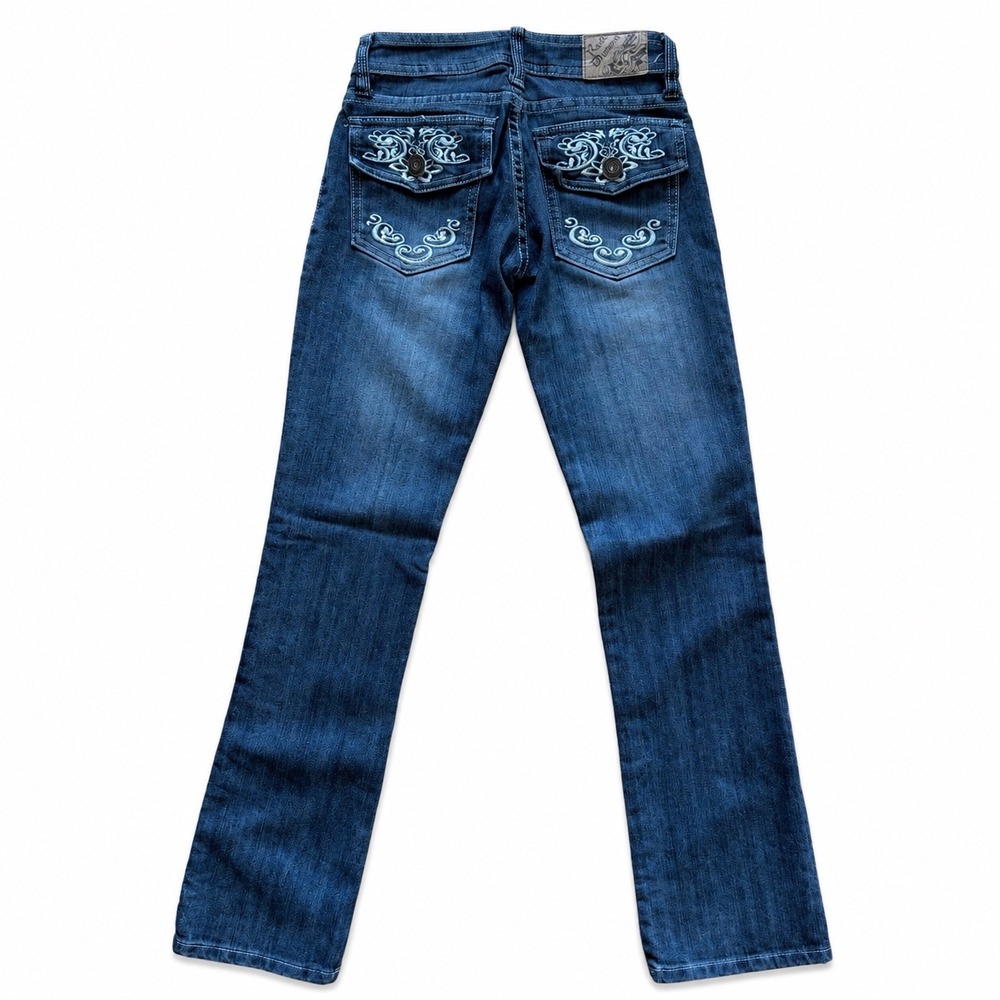 Rock Diamond Vintage Y2K Western Biker Jeans Rhinestone Embroidered Low Rise 3/4